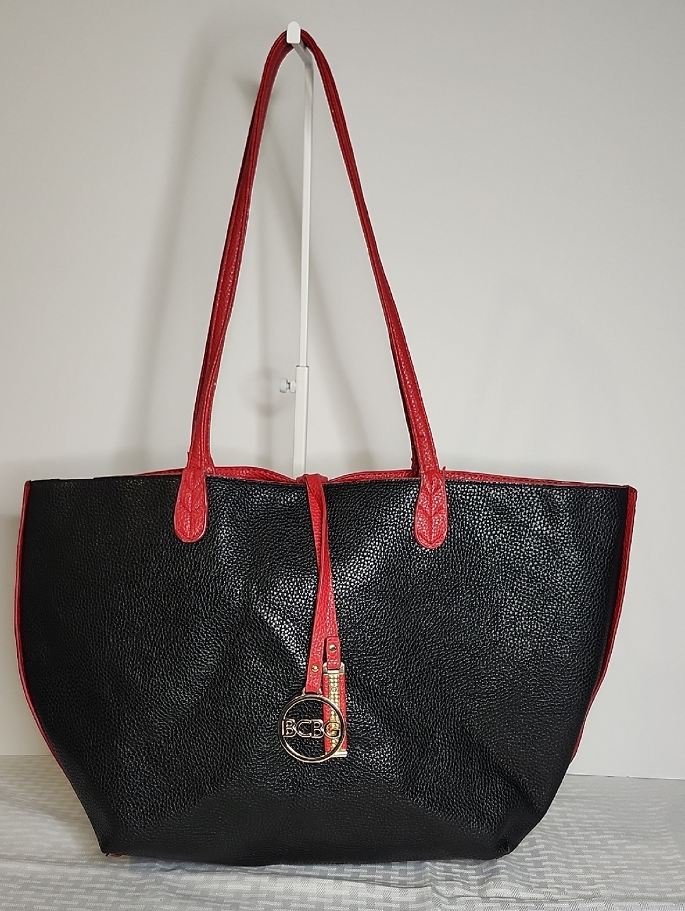 BCBG Black Reversible Faux Leather Tote Bag Large Shopper